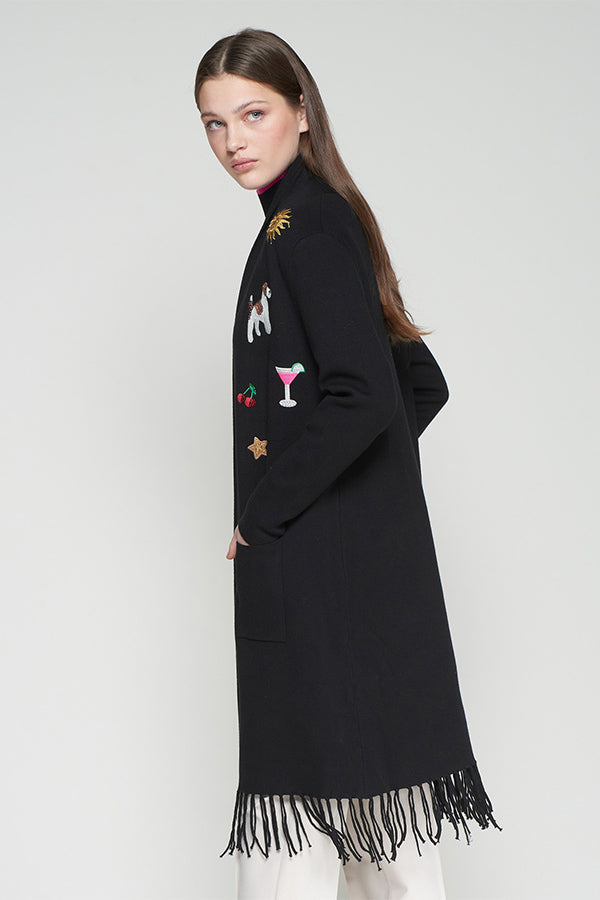 FRINGES NEGRO PRINT KNITWEAR CARDIGAN