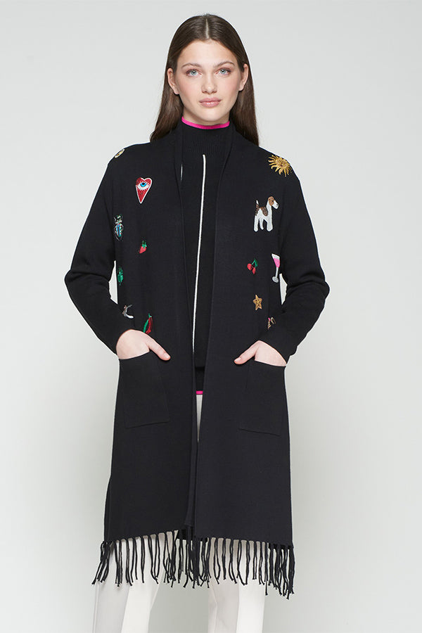 FRINGES NEGRO PRINT KNITWEAR CARDIGAN