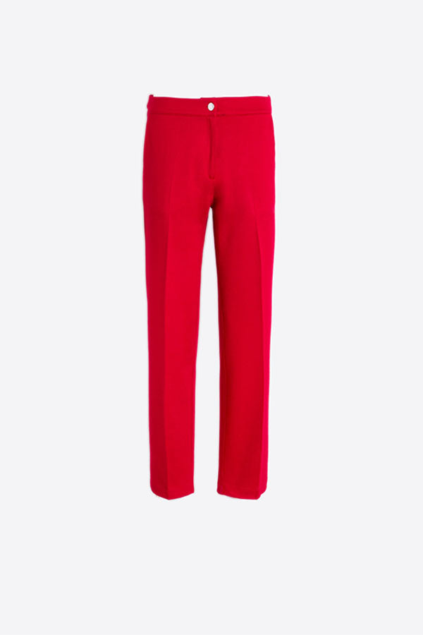 RED STRUCTURED STRAIGHT-LEG TROUSERS