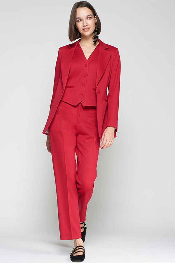 RED STRUCTURED STRAIGHT-LEG TROUSERS
