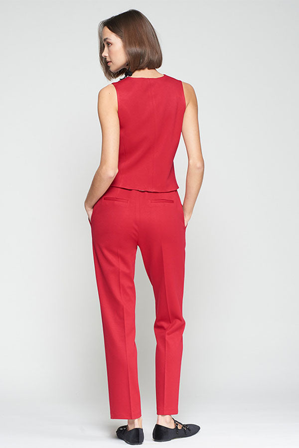 RED STRUCTURED STRAIGHT-LEG TROUSERS