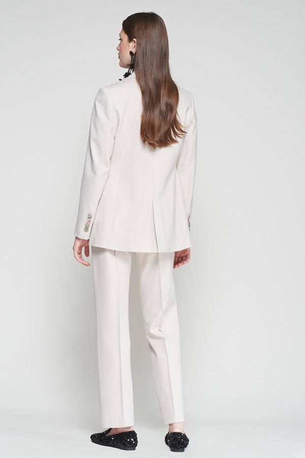 ECRU ROMA KNIT STRAIGHT-LEG TROUSERS