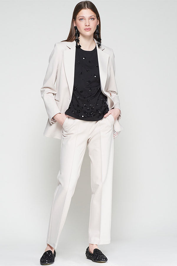 ECRU ROMA KNIT STRAIGHT-LEG TROUSERS