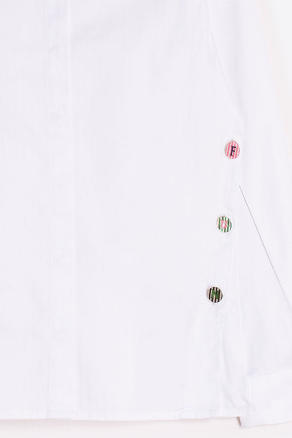 SIDE FUN BUTTONS WHITE SHIRT