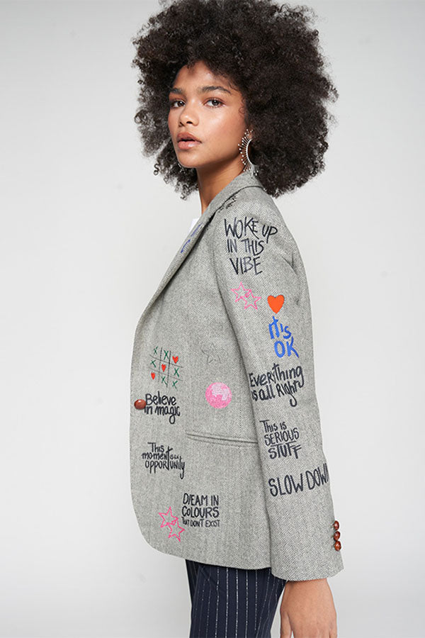 GRAFFITI GREY HERRINGBONE BLAZER