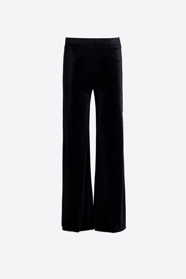 BLACK VELVET WIDE-LEG TROUSERS