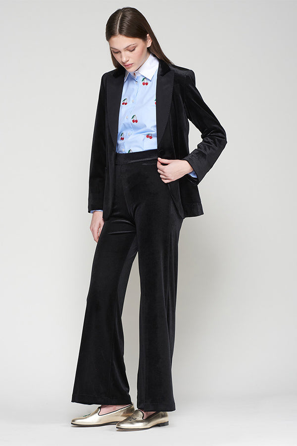 BLACK VELVET WIDE-LEG TROUSERS