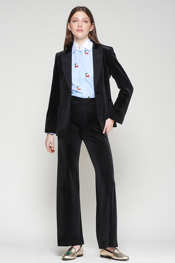 BLACK VELVET WIDE-LEG TROUSERS