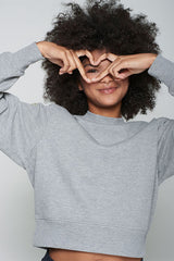 HEART CUT-OUT BEADING GREY SWEATSHIRT