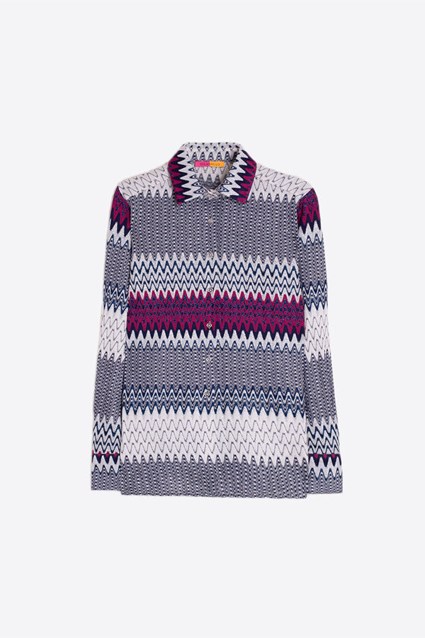 NAVY HERRINGBONE LUREX JACQUARD SHIRT