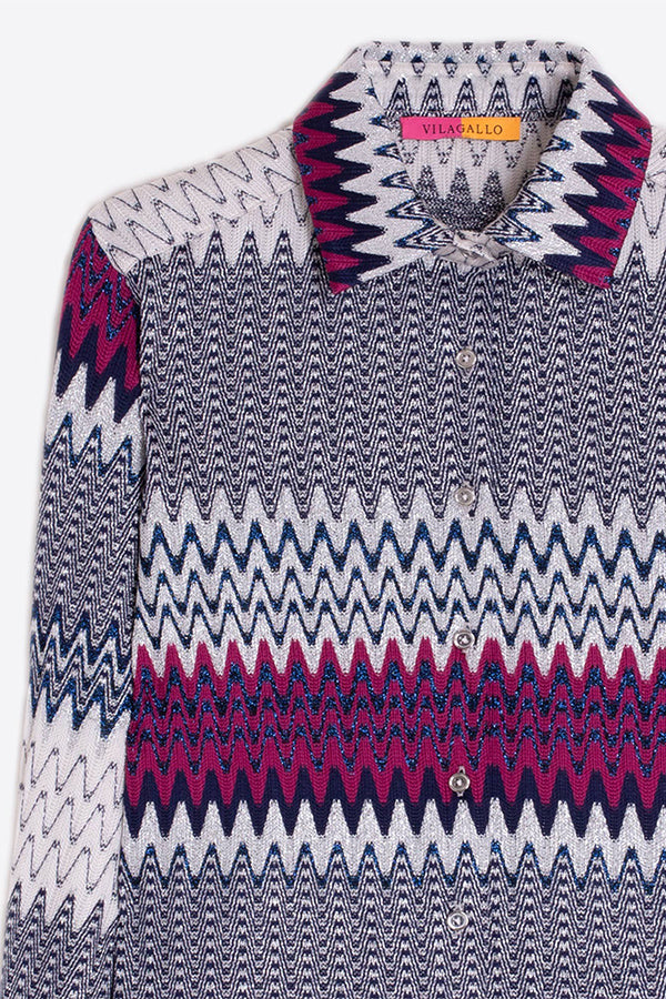 NAVY HERRINGBONE LUREX JACQUARD SHIRT