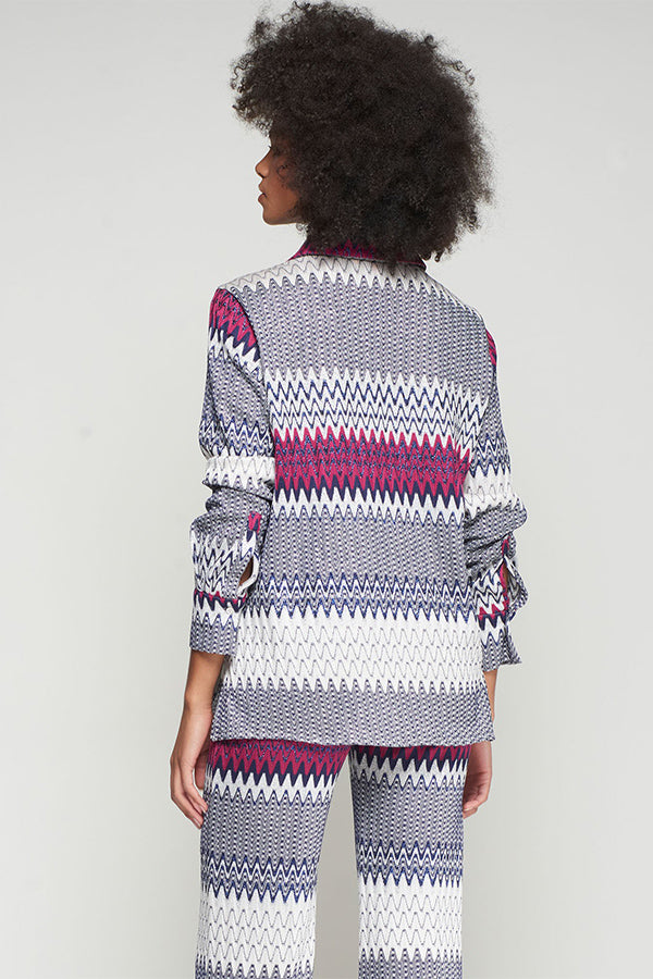 NAVY HERRINGBONE LUREX JACQUARD SHIRT