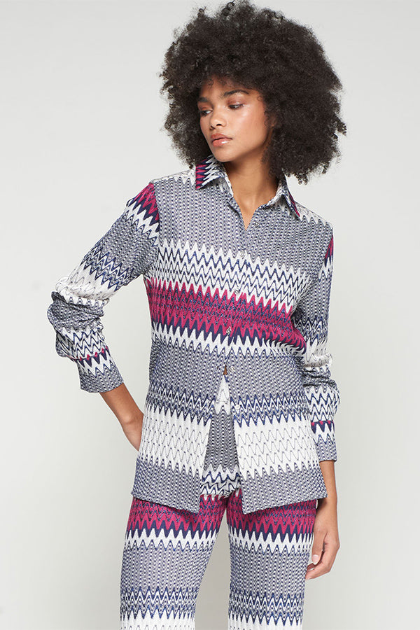 NAVY HERRINGBONE LUREX JACQUARD SHIRT
