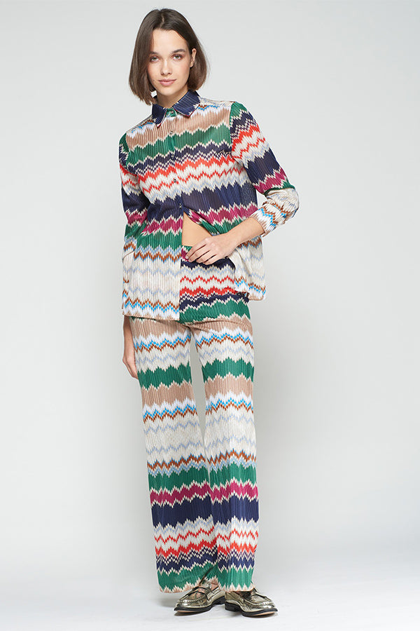 GREEN HERRINGBONE LUREX JACQUARD SHIRT TROUSERS