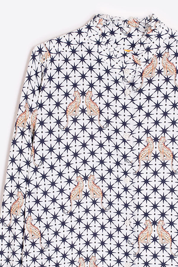 LEOPARD STAR PRINT WHITE SHIRT