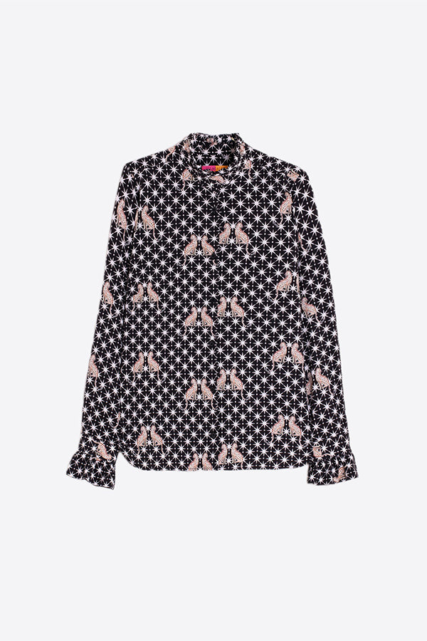 LEOPARDS STARS PRINT BLACK SHIRT