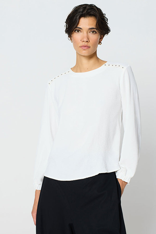 ECRU STUDDED SHOULDER BLOUSE