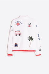 SURF EMBROIDERY WHITE BOMBER JACKET