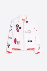 SURF EMBROIDERY WHITE BOMBER JACKET