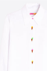 EMBROIDERED ICE CREAM WHITE LINEN SHIRT