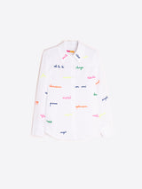 EMBROIDERED MESSAGES WHITE LINEN SHIRT