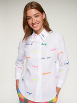 EMBROIDERED MESSAGES WHITE LINEN SHIRT