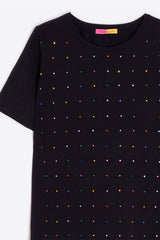 MULTICOLOURED RHINESTONES BLACK T-SHIRT