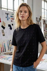 MULTICOLOURED RHINESTONES BLACK T-SHIRT