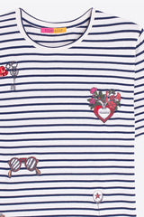 EMBROIDERED PATCHES STRIPED T-SHIRT