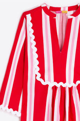 RED STRIPED RIC-RAC DETAIL BLOUSE