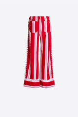 RED STRIPED STRAIGHT-LEG TROUSERS