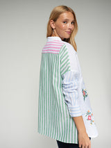 LINEN MIX EMBROIDERED STRIPED SHIRT