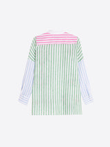 LINEN MIX EMBROIDERED STRIPED SHIRT