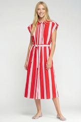 RED STRIPED MIDI DRESS