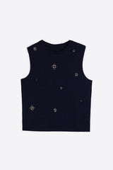 NAVY BRILLANTES SLEEVELESS TOP