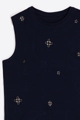NAVY BRILLANTES SLEEVELESS TOP