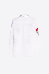 EMBROIDERED FLOWERS WHITE LINEN SHIRT