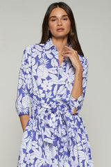 BLUE WHITE TROPICAL PRINT SHIRT