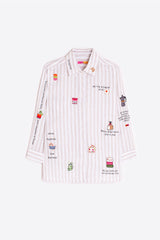 BONJOUR EMBROIDERED BEIGE STRIPED LINEN SHIRT