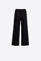 CONTRAST STITCHING WIDE-LEG BLACK TROUSERS