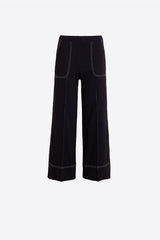 CONTRAST STITCHING WIDE-LEG BLACK TROUSERS