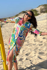 MULTICOLOUR PALM PRINT SHIRT-DRESS