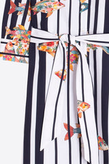 FISH PRINT STRIPED SHIRT-DRESS