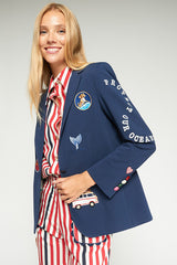 NAVY BLUE SURF EMBROIDERED JACKET