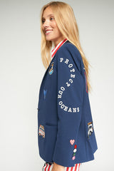 NAVY BLUE SURF EMBROIDERED JACKET