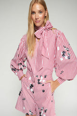 EMBROIDERED RED SRIPED BOW SHIRT