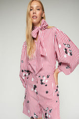 EMBROIDERED RED SRIPED BOW SHIRT