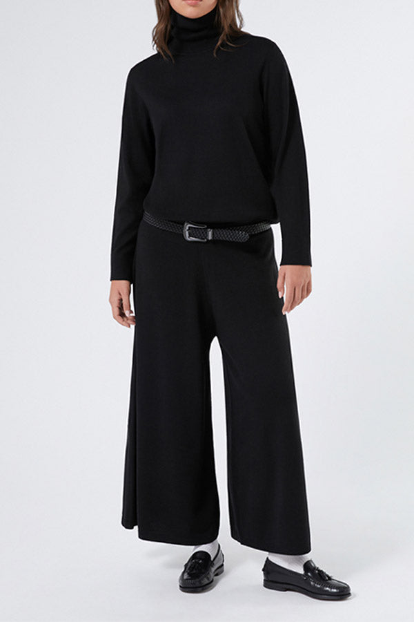 TEMPIO BLACK WOOL BLEND KNIT TROUSERS
