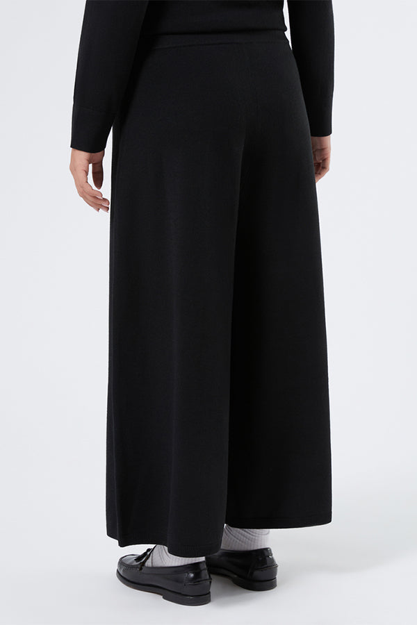TEMPIO BLACK WOOL BLEND KNIT TROUSERS