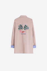 BLUE STRIPED TURN-UPS EMBROIDERED BEIGE JACKET